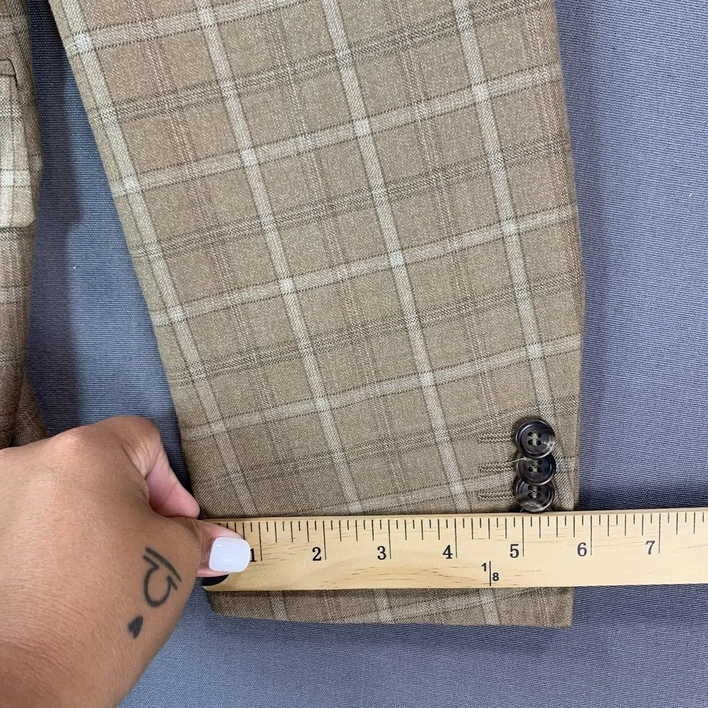 Canali Kei Blazer Mens 56R Brown Windowpane Wool Sport Coat Jacket Made In Italy